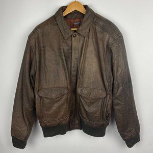 Vintage Adventure Bound Distressed Leather Bomber Jacket Men's Medium Tall